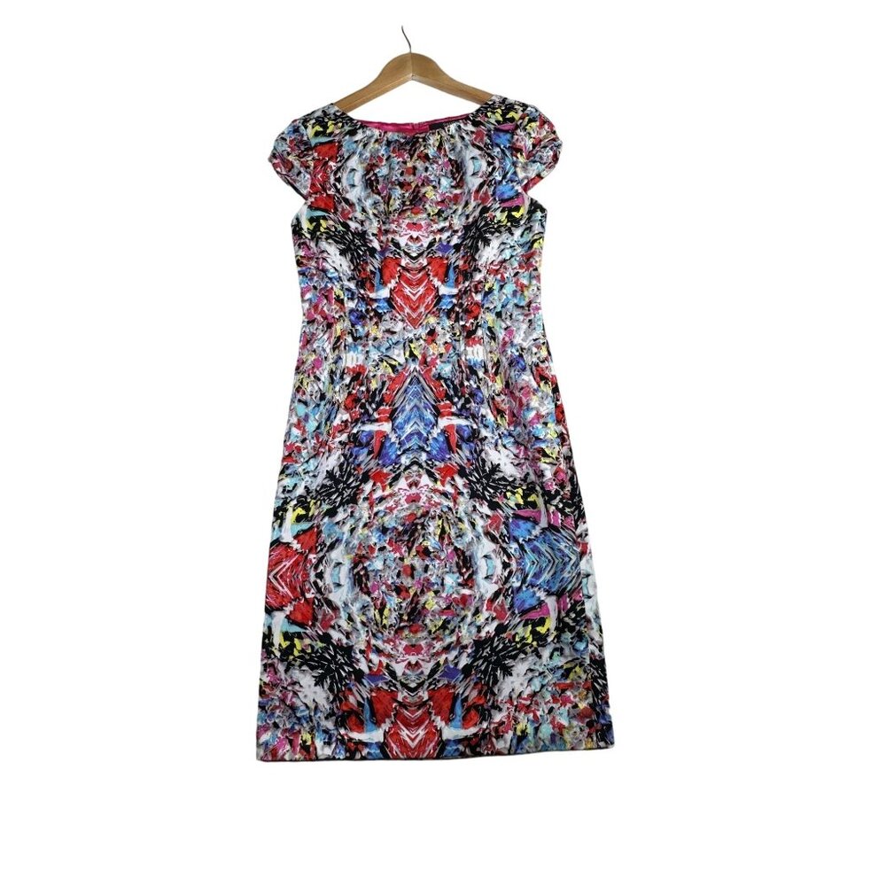 Tahari Cap Sleeve Watercolor Multi-print Knee Length Dress size 4